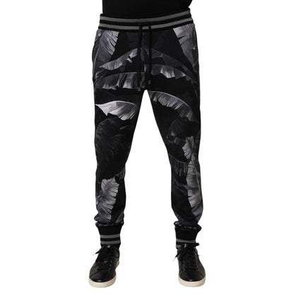 Dolce & Gabbana Black Banana Leaf Cotton Jogger Trouser Pants