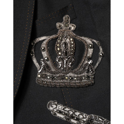 Dolce & Gabbana Black Bee Crown Embellished Suit Coat Blazer