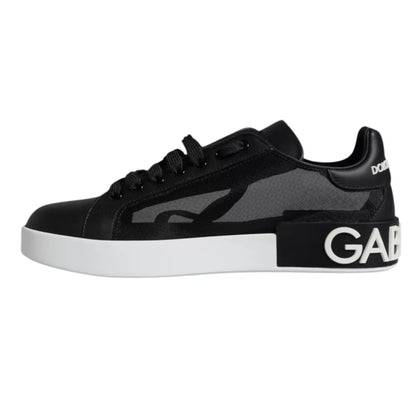 Dolce & Gabbana Black Calf Leather Portofino Sneakers Shoes