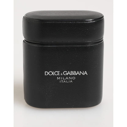 Dolce & Gabbana Black Calfskin Leather Logo Print Flip Holder Airpods Case