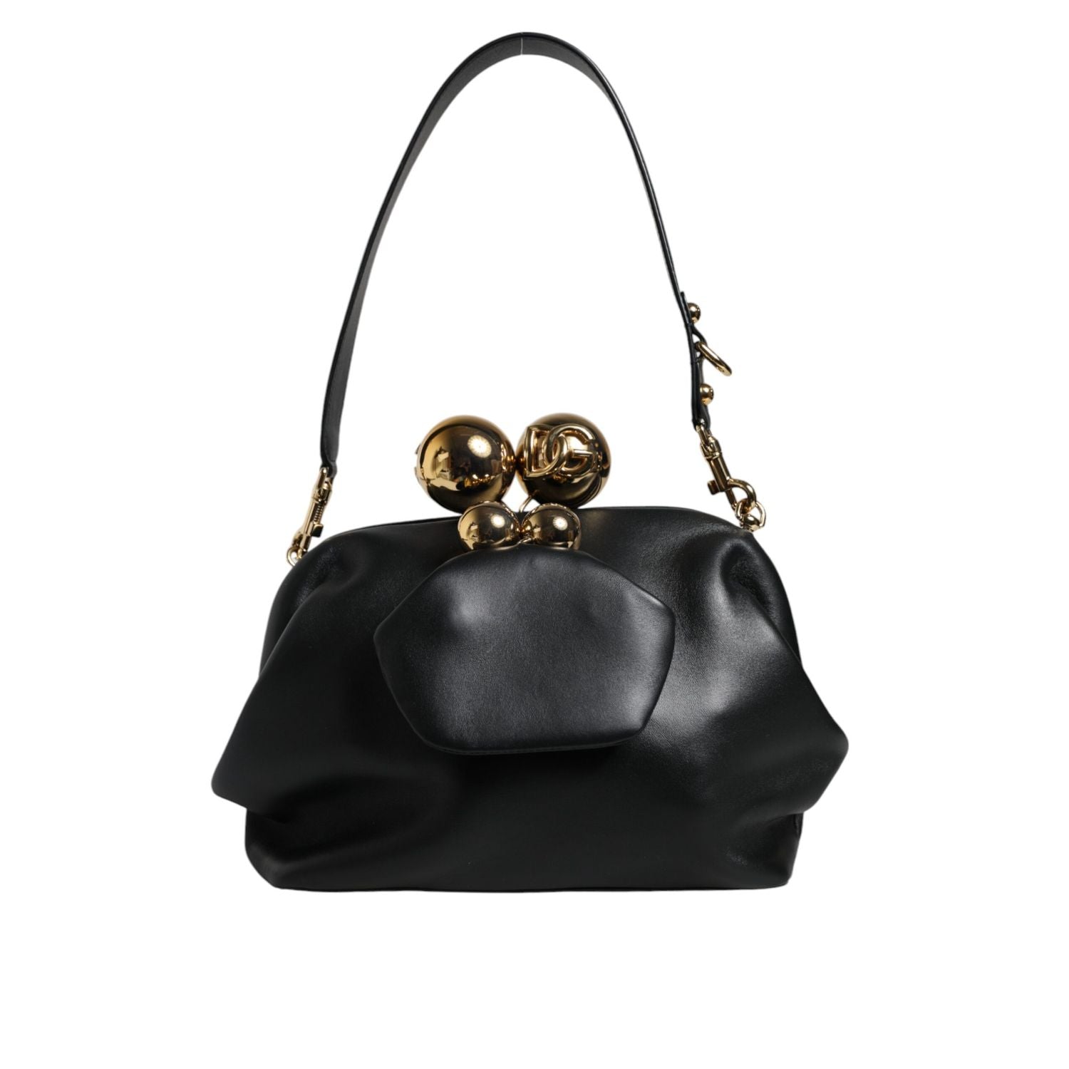 Dolce & Gabbana Black Calfskin Leather Shoulder Clutch Bag