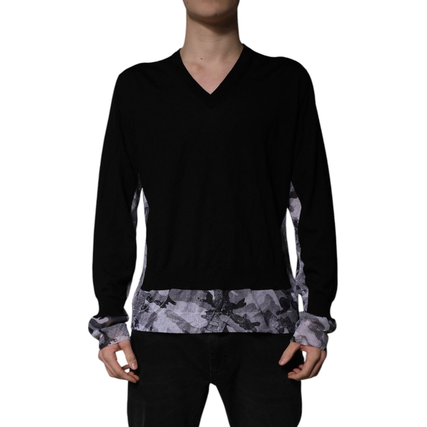 Dolce & Gabbana Black Camouflage V-neck Pullover Sweater Dolce & Gabbana