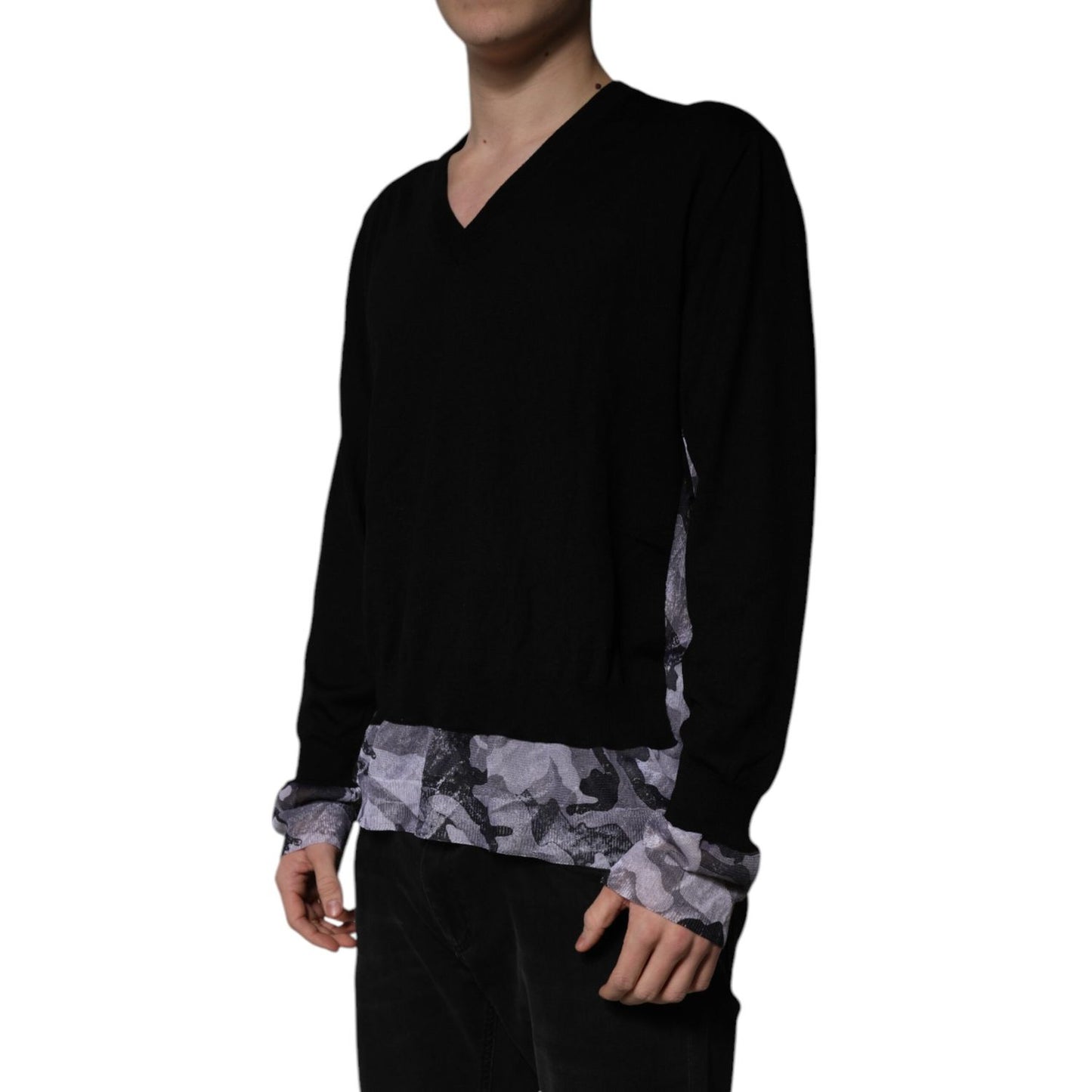 Dolce & Gabbana Black Camouflage V-neck Pullover Sweater Dolce & Gabbana