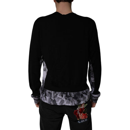 Dolce & Gabbana Black Camouflage V-neck Pullover Sweater Dolce & Gabbana
