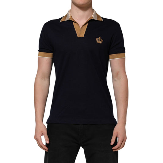 Dolce & Gabbana Black Cashmere Crown Logo Men Polo T-shirt