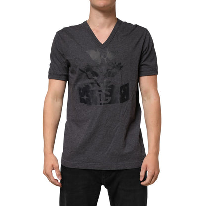 Dolce & Gabbana Black Charcoal DG Logo V-Neck Men T-shirt