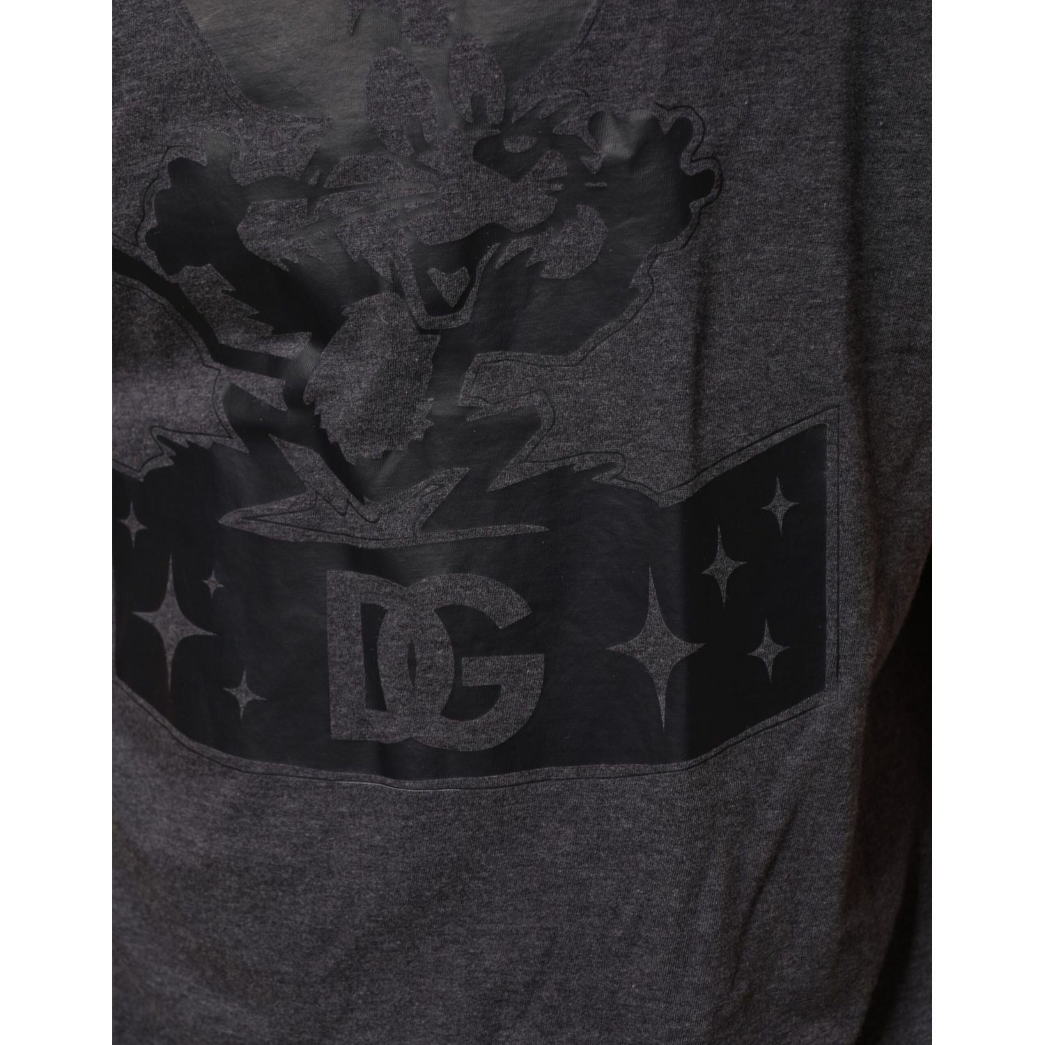 Dolce & Gabbana Black Charcoal DG Logo V-Neck Men T-shirt