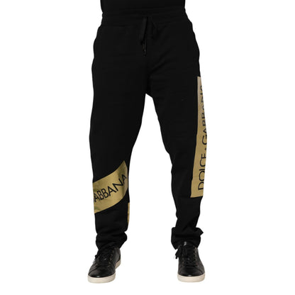 Dolce & Gabbana Black Cotton Logo Tape Men Jogger Pants Dolce & Gabbana