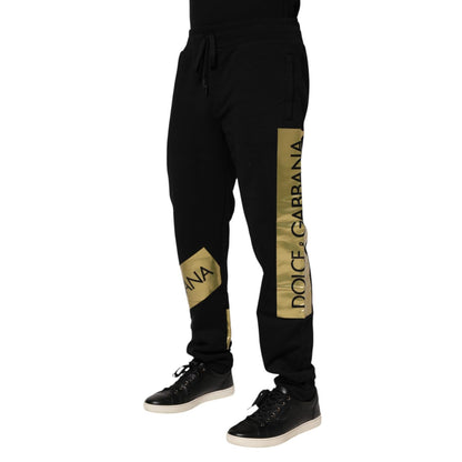 Dolce & Gabbana Black Cotton Logo Tape Men Jogger Pants Dolce & Gabbana