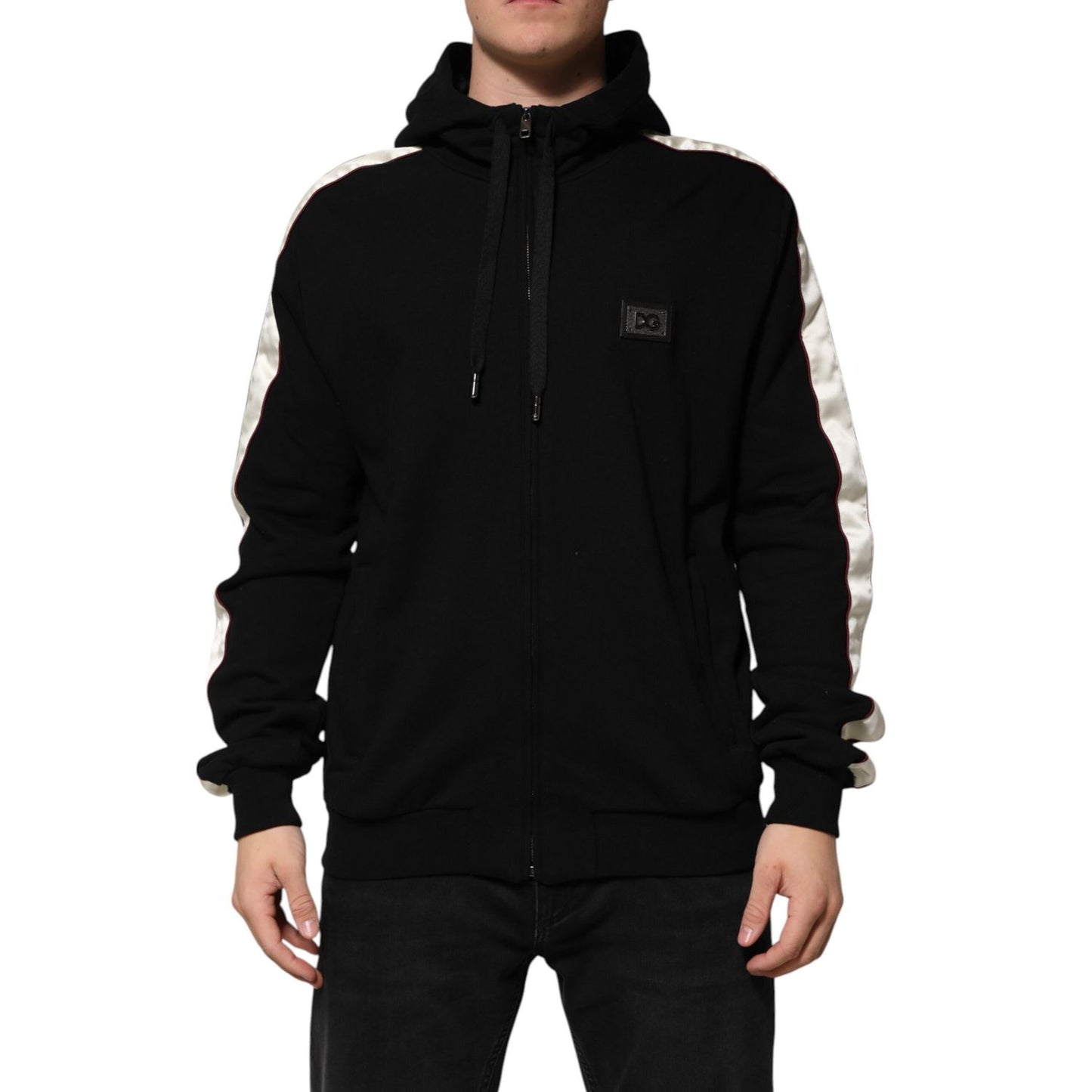 Dolce & Gabbana Black Cotton Plaque Track Cardigan Sweater Dolce & Gabbana