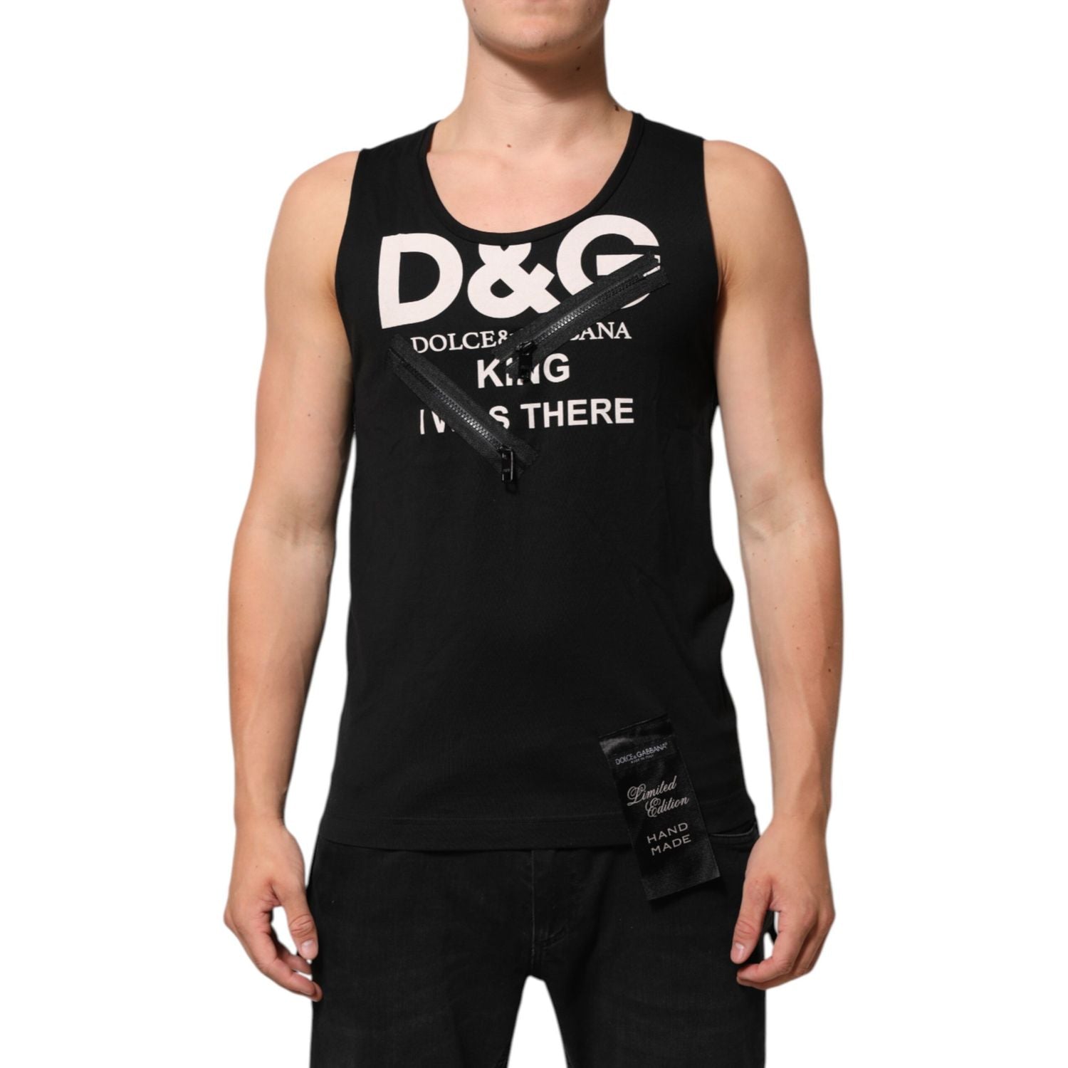 Dolce & Gabbana Black Cotton Sleeveless Tank Top DG Logo Men T-shirt