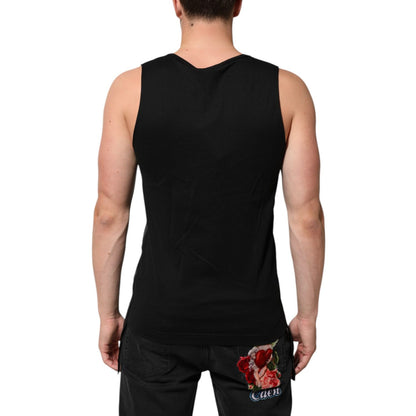 Dolce & Gabbana Black Cotton Sleeveless Tank Top DG Logo Men T-shirt