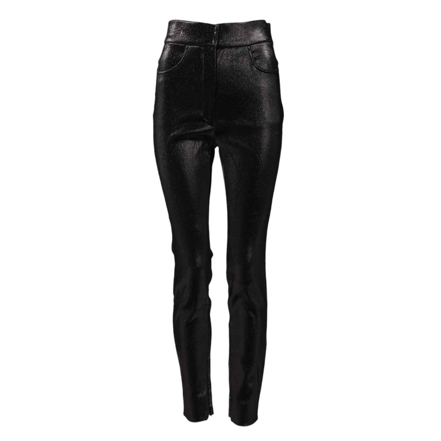 Dolce & Gabbana Black Cotton Stretch Silver Lurex Thread Pants Dolce & Gabbana