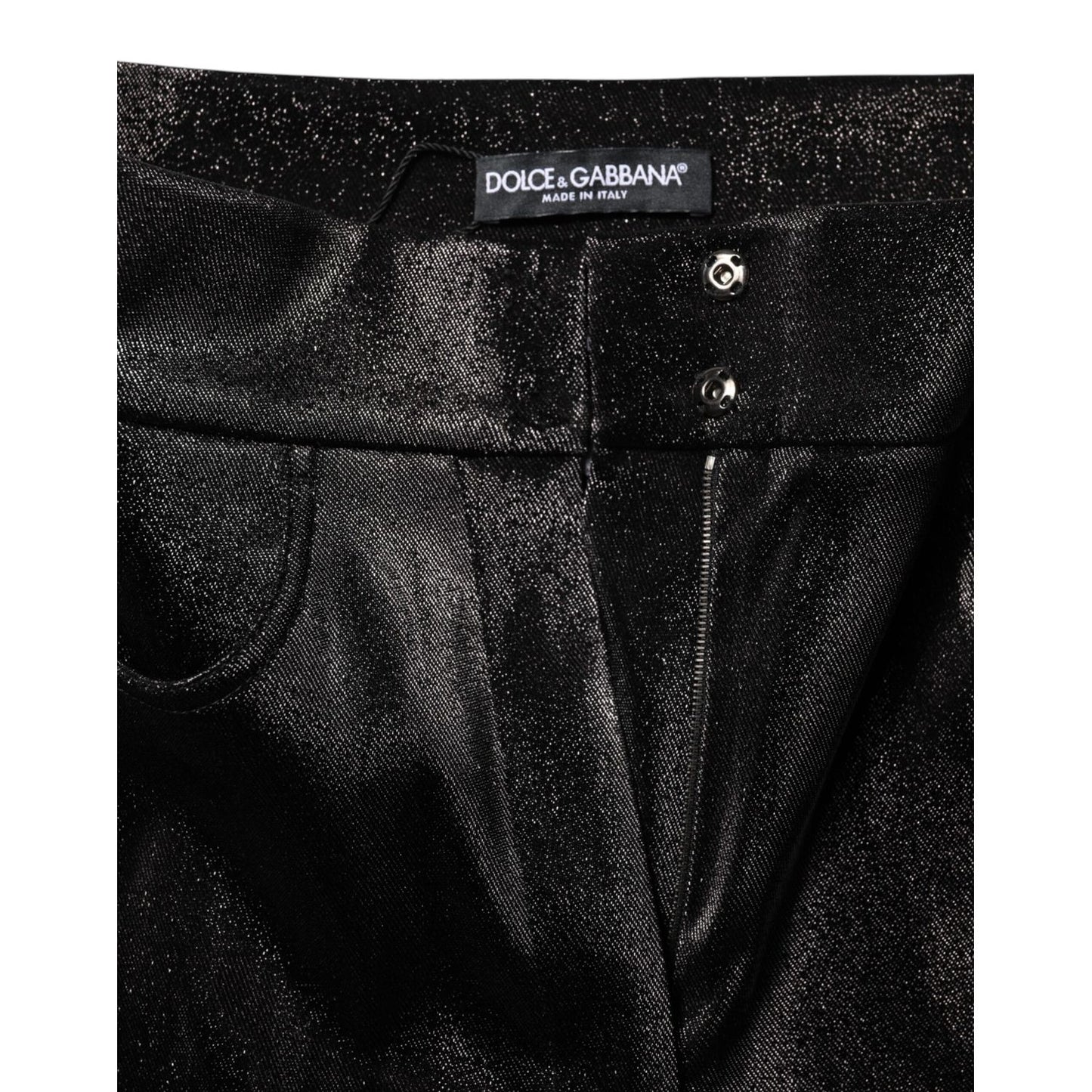 Dolce & Gabbana Black Cotton Stretch Silver Lurex Thread Pants Dolce & Gabbana
