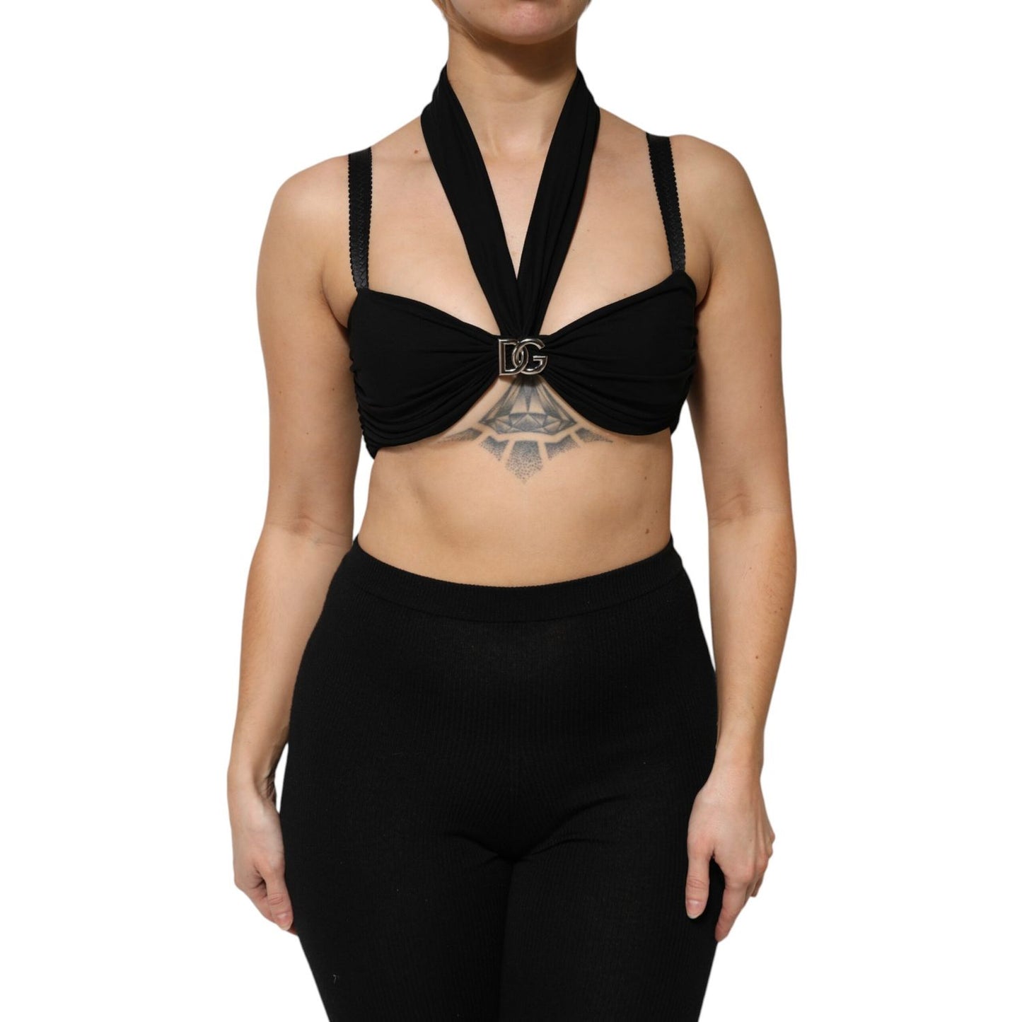 Dolce & Gabbana Black Cropped Viscose Halter Bustier Top Dolce & Gabbana