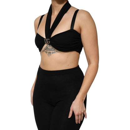 Dolce & Gabbana Black Cropped Viscose Halter Bustier Top Dolce & Gabbana