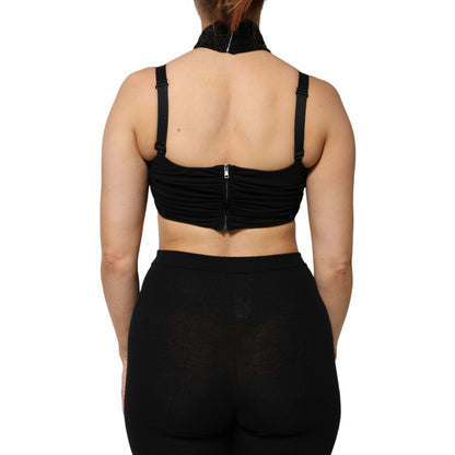Dolce & Gabbana Black Cropped Viscose Halter Bustier Top Dolce & Gabbana