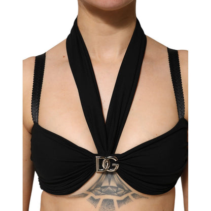 Dolce & Gabbana Black Cropped Viscose Halter Bustier Top Dolce & Gabbana