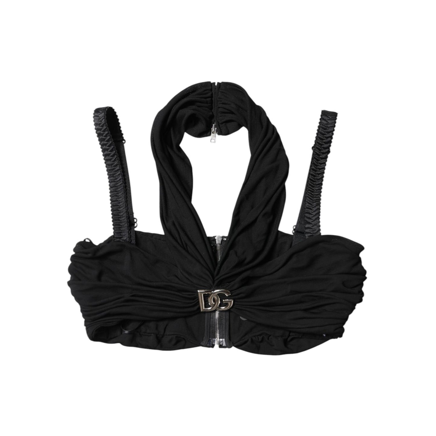 Dolce & Gabbana Black Cropped Viscose Halter Bustier Top Dolce & Gabbana