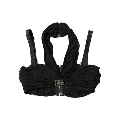 Dolce & Gabbana Black Cropped Viscose Halter Bustier Top Dolce & Gabbana