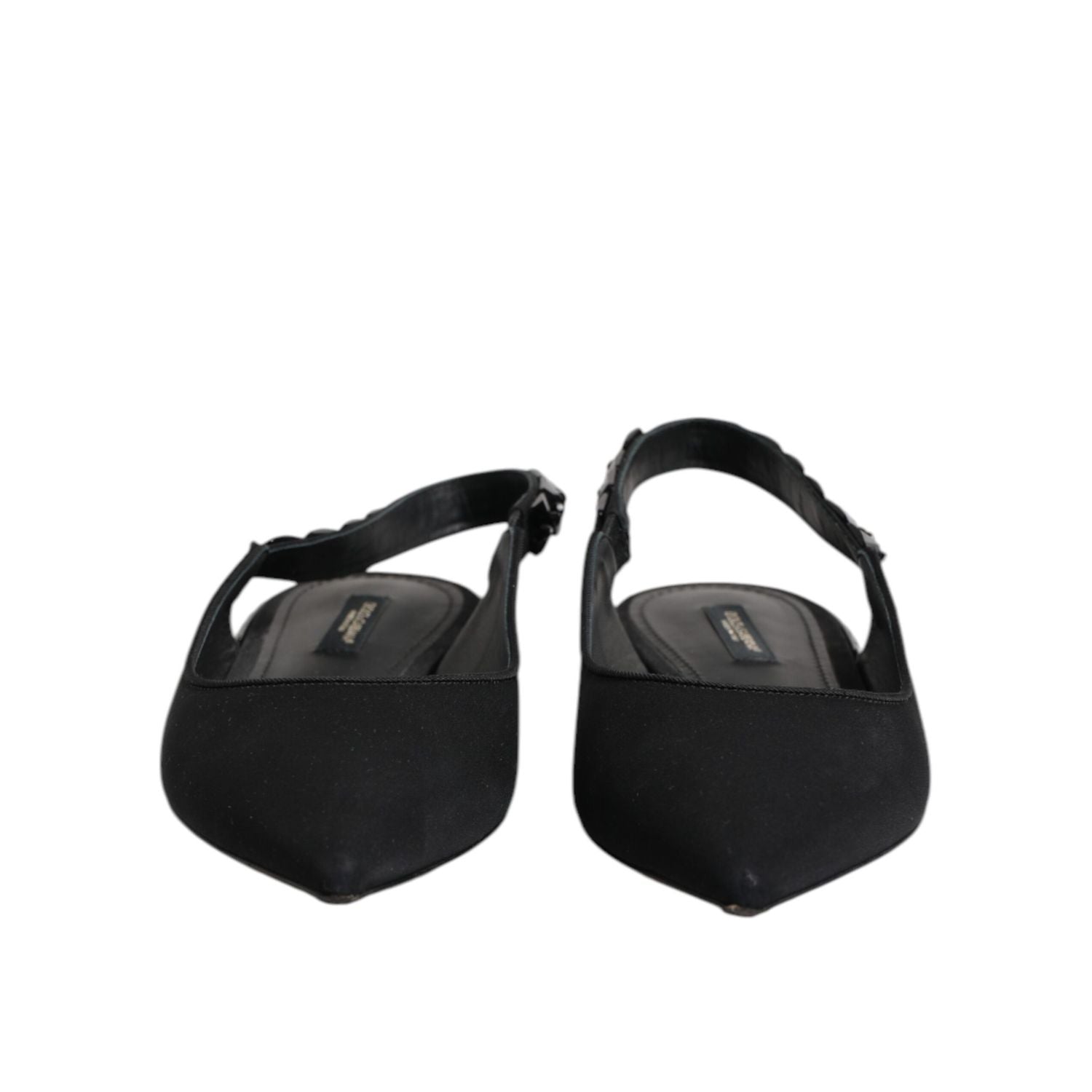 Dolce & Gabbana Black Crystal Charmeuse Slingback Shoes