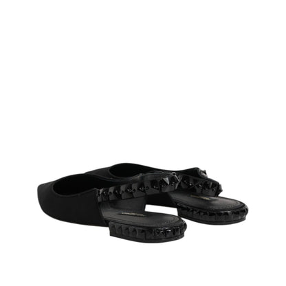 Dolce & Gabbana Black Crystal Charmeuse Slingback Shoes