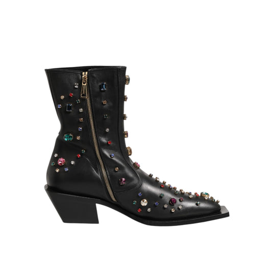 Dolce & Gabbana Black Crystal Embellished Men Short Boots Shoes Dolce & Gabbana