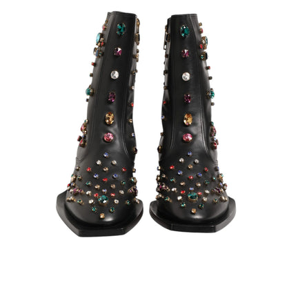 Dolce & Gabbana Black Crystal Embellished Men Short Boots Shoes