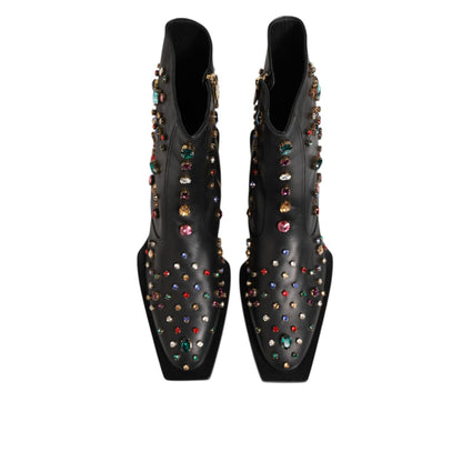 Dolce & Gabbana Black Crystal Embellished Men Short Boots Shoes
