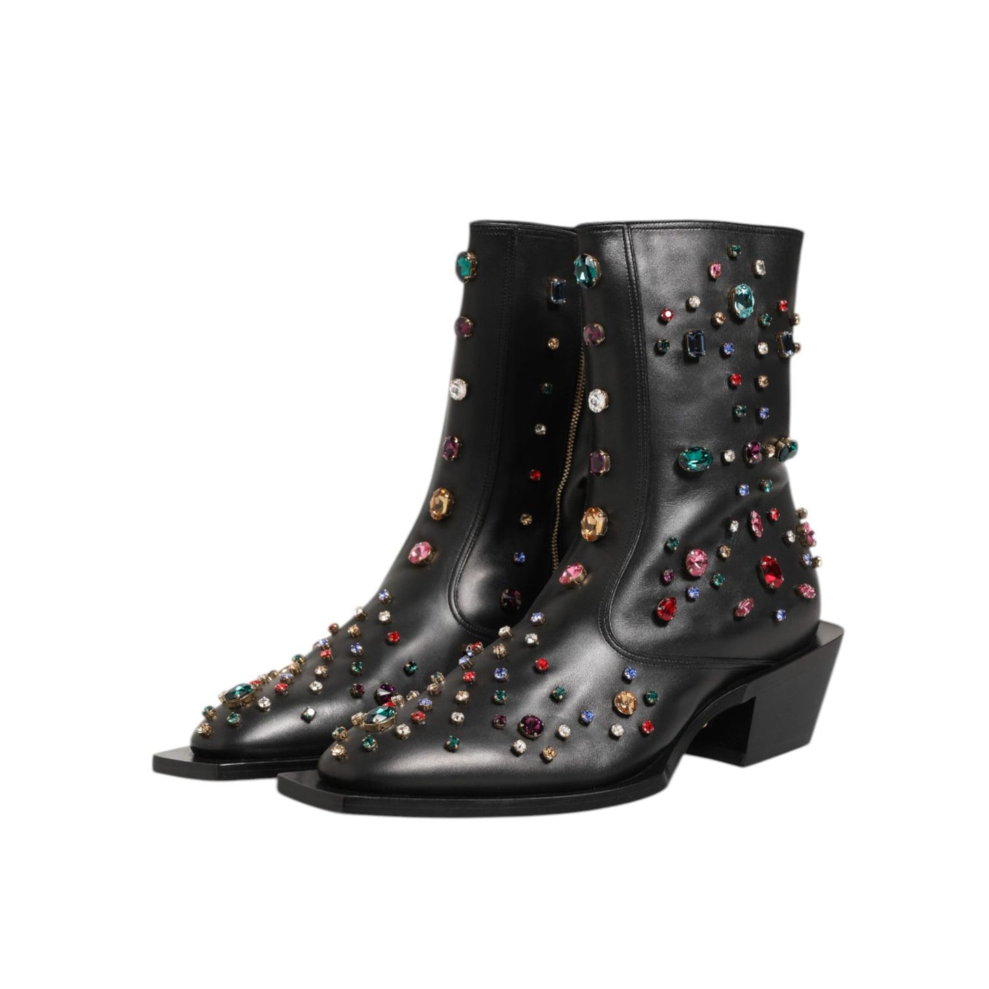 Dolce & Gabbana Black Crystal Embellished Men Short Boots Shoes