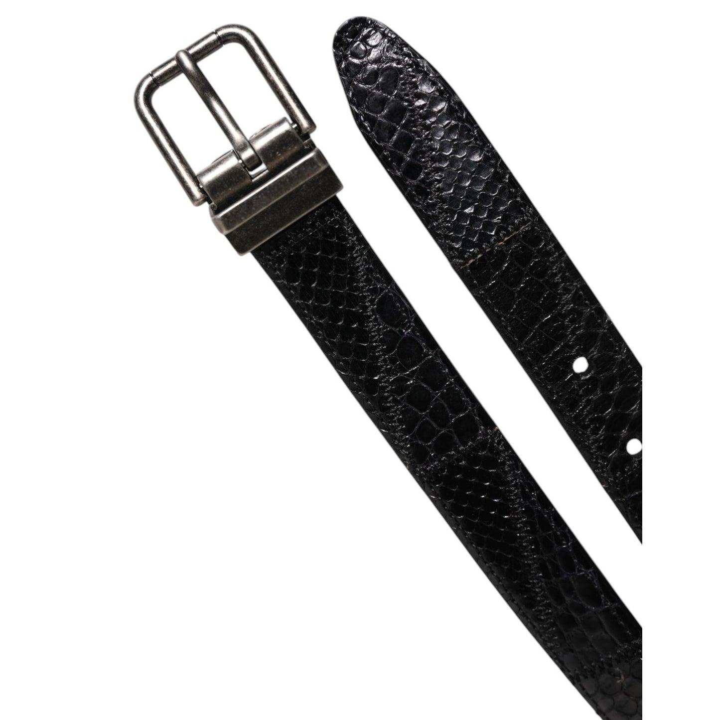 Dolce & Gabbana Black Exotic Leather Metal Logo Buckle Belt Dolce & Gabbana