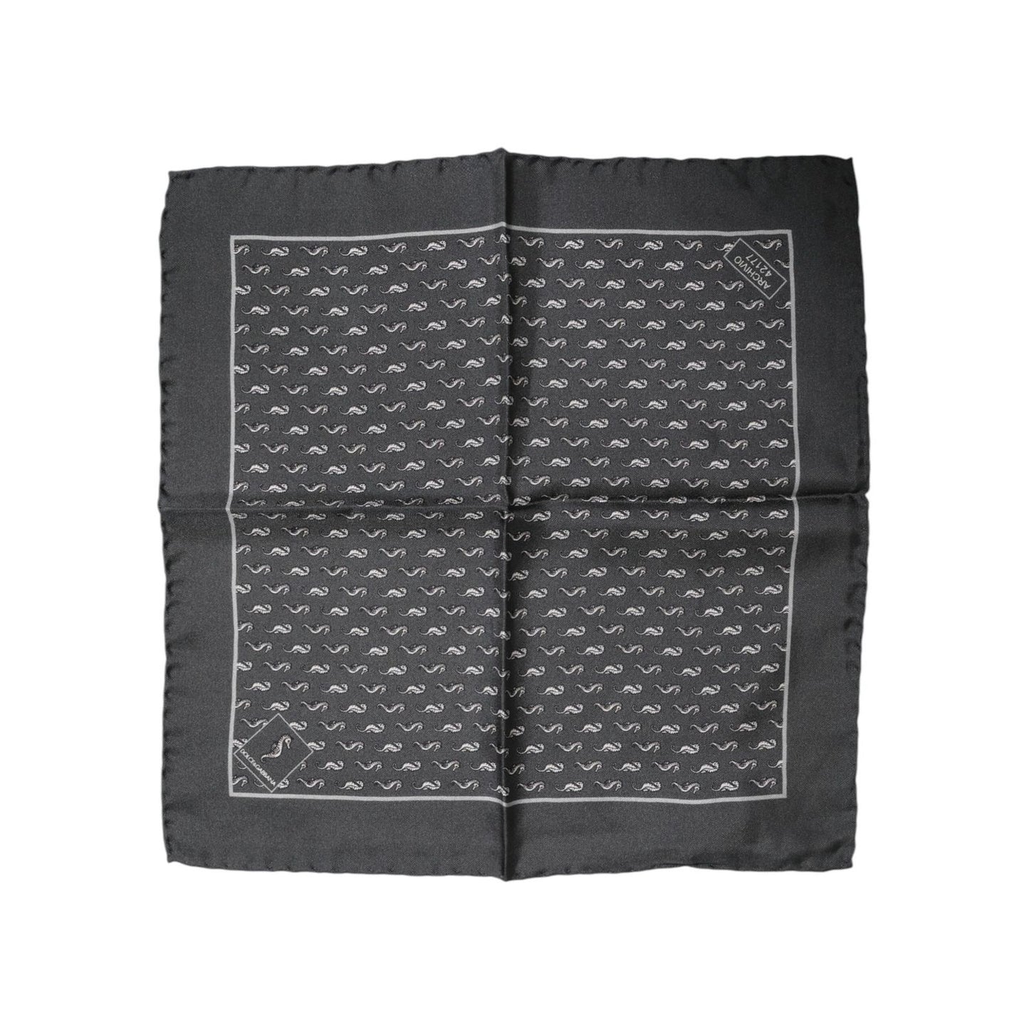Dolce & Gabbana Black Fish Print Silk Square Men Foulard Scarf Dolce & Gabbana