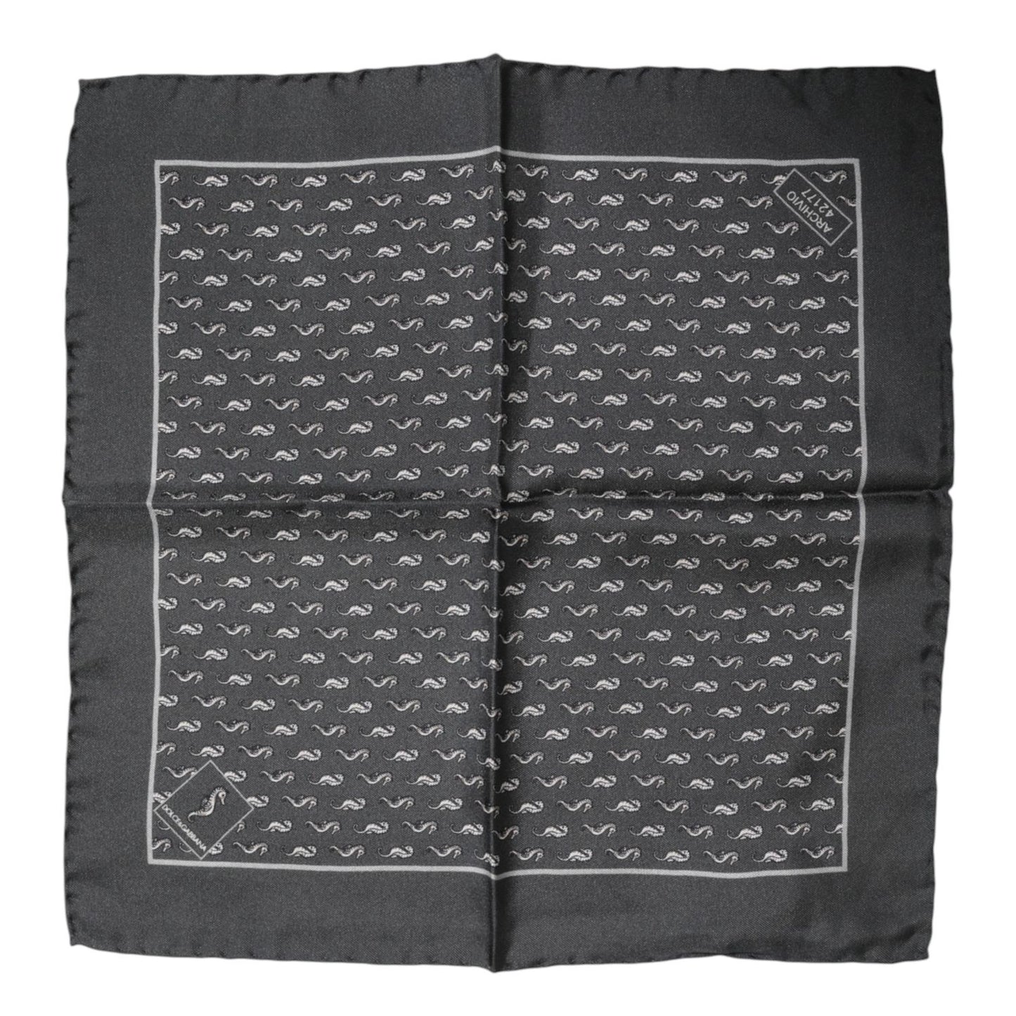 Dolce & Gabbana Black Fish Print Silk Square Men Foulard Scarf Dolce & Gabbana