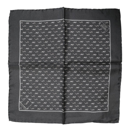 Dolce & Gabbana Black Fish Print Silk Square Men Foulard Scarf Dolce & Gabbana