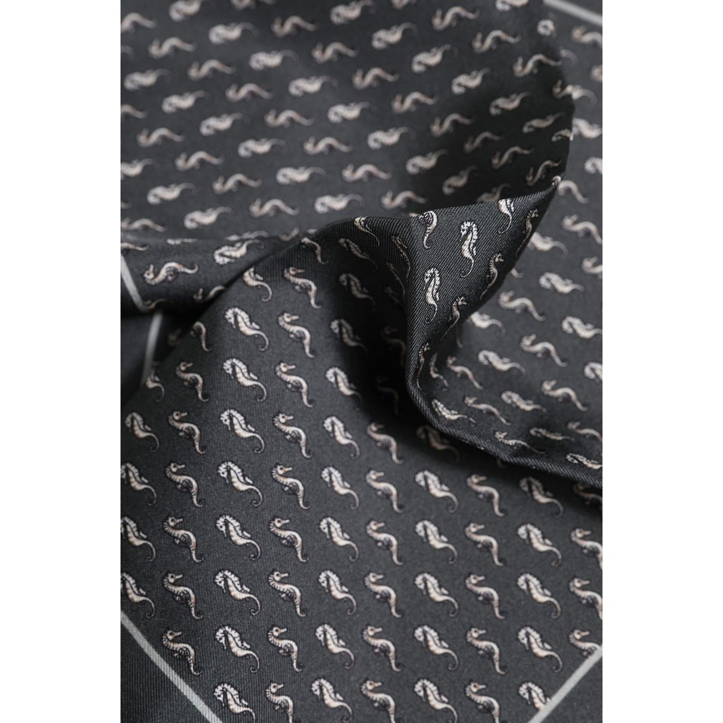Dolce & Gabbana Black Fish Print Silk Square Men Foulard Scarf Dolce & Gabbana