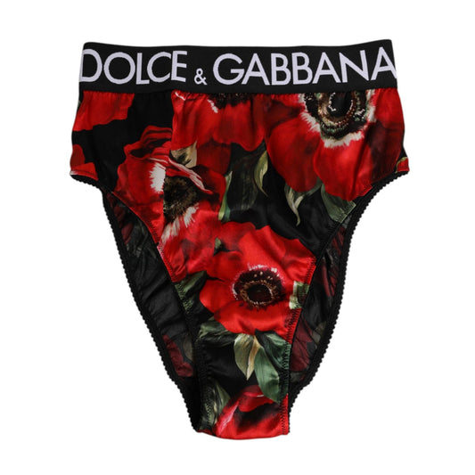 Dolce & Gabbana Black Floral Print High Waist Panty Underwear Dolce & Gabbana