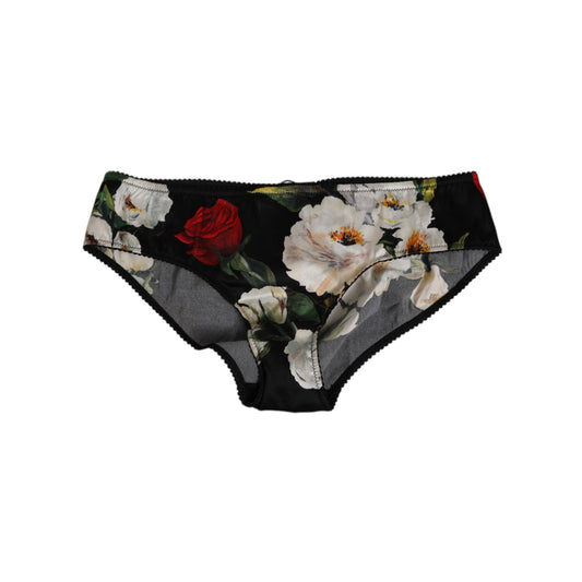 Dolce & Gabbana Black Floral Print Mid Waist Panty Underwear Dolce & Gabbana