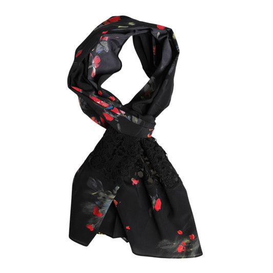 Dolce & Gabbana Black Floral Print Neck Warmer Wrap Scarf Dolce & Gabbana