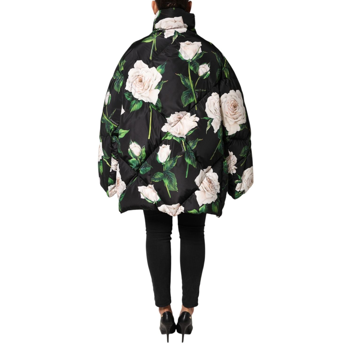 Dolce & Gabbana Black Floral Print Puffer Quilted Jacket