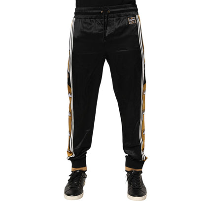 Dolce & Gabbana Black Gold Satin Crown Side Stripe Jogger Pants