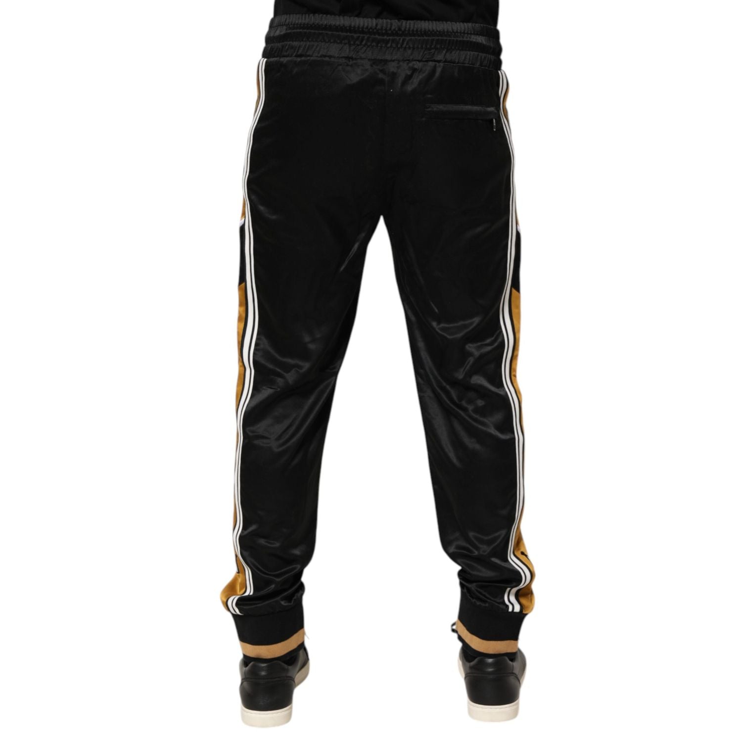 Dolce & Gabbana Black Gold Satin Crown Side Stripe Jogger Pants