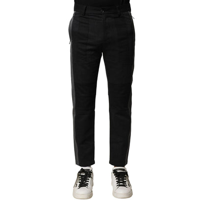 Dolce & Gabbana Black Gray Cotton Tapered Men Pants Dolce & Gabbana