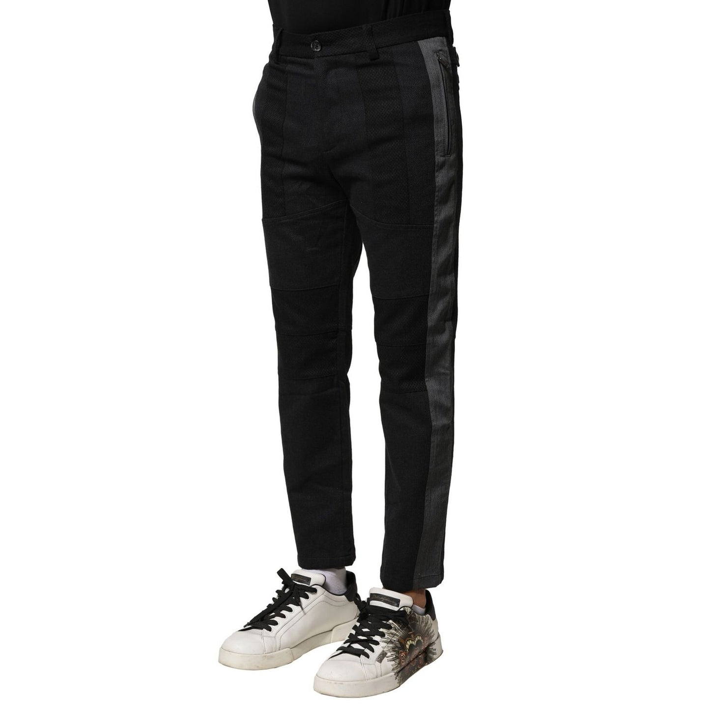 Dolce & Gabbana Black Gray Cotton Tapered Men Pants Dolce & Gabbana