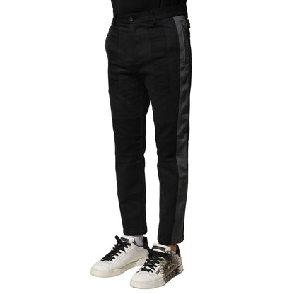 Dolce & Gabbana Black Gray Cotton Tapered Men Pants Dolce & Gabbana
