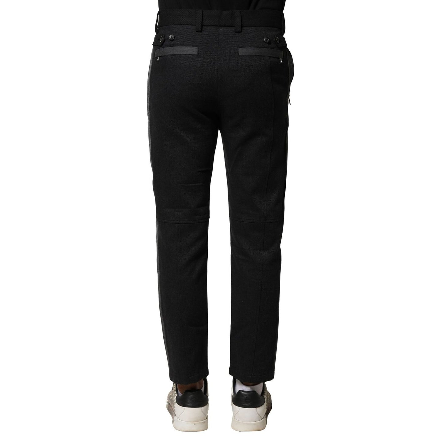 Dolce & Gabbana Black Gray Cotton Tapered Men Pants Dolce & Gabbana