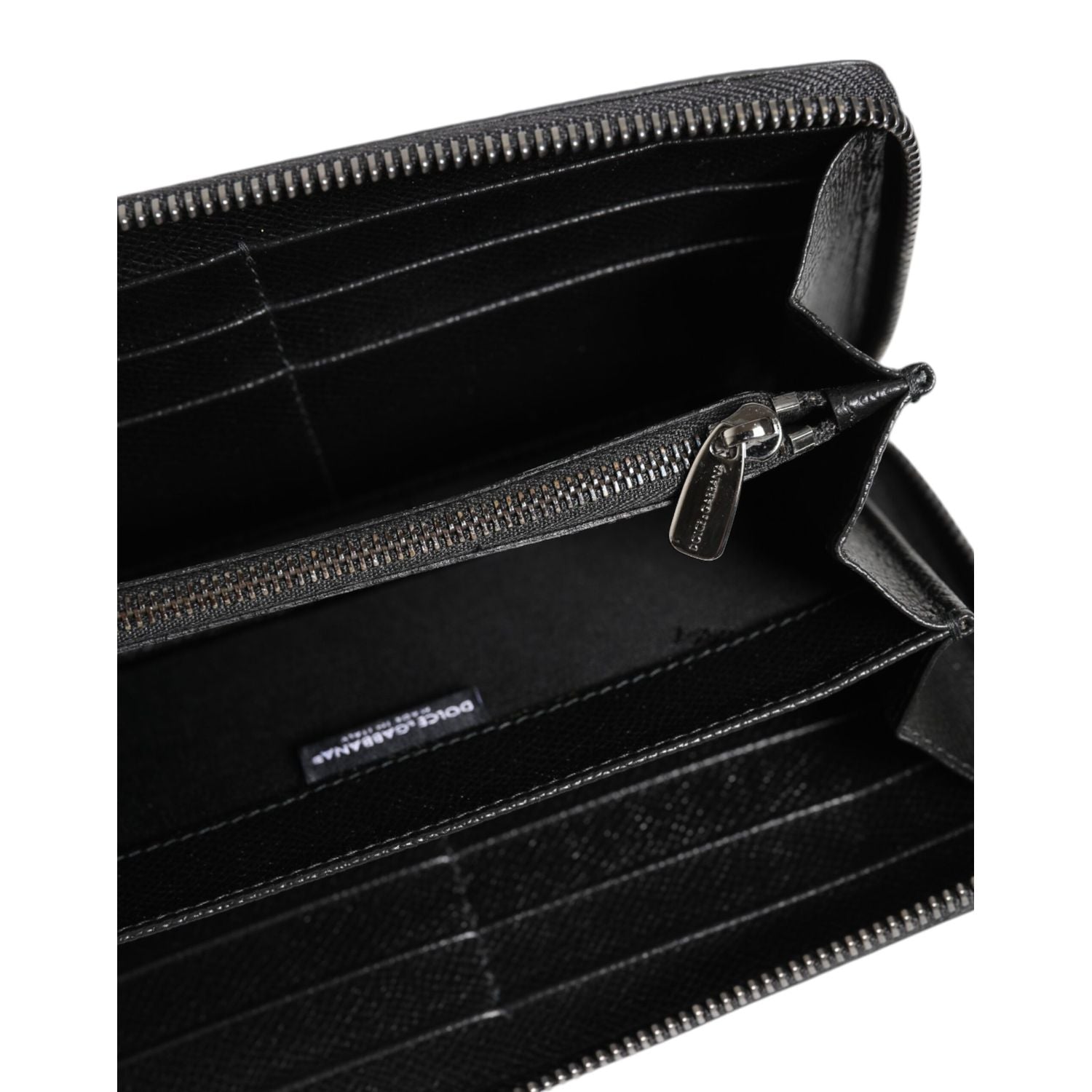 Dolce & Gabbana Black Gray Leopard Leather Zip Around Continental Wallet