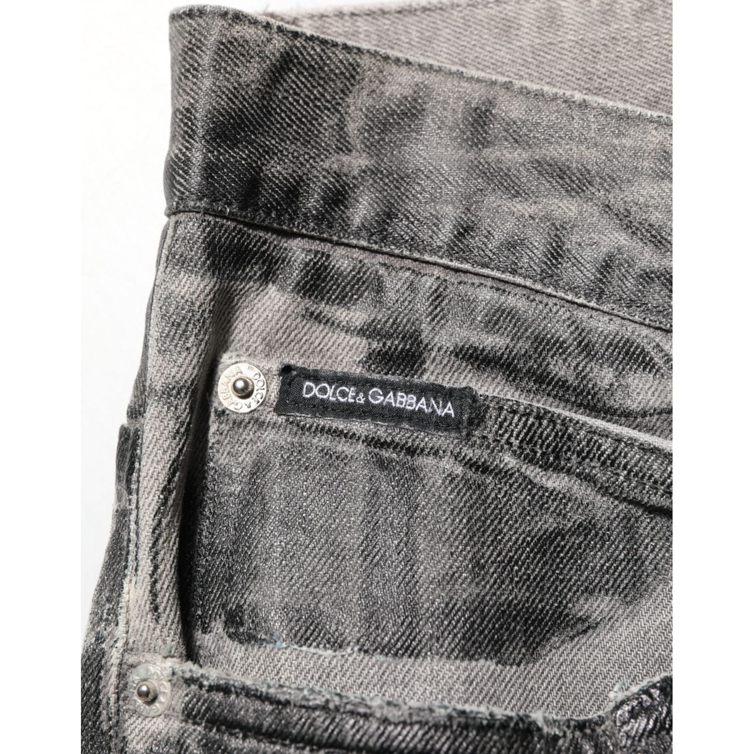 Dolce & Gabbana Black Grey Graphic Print Denim Pants Jeans