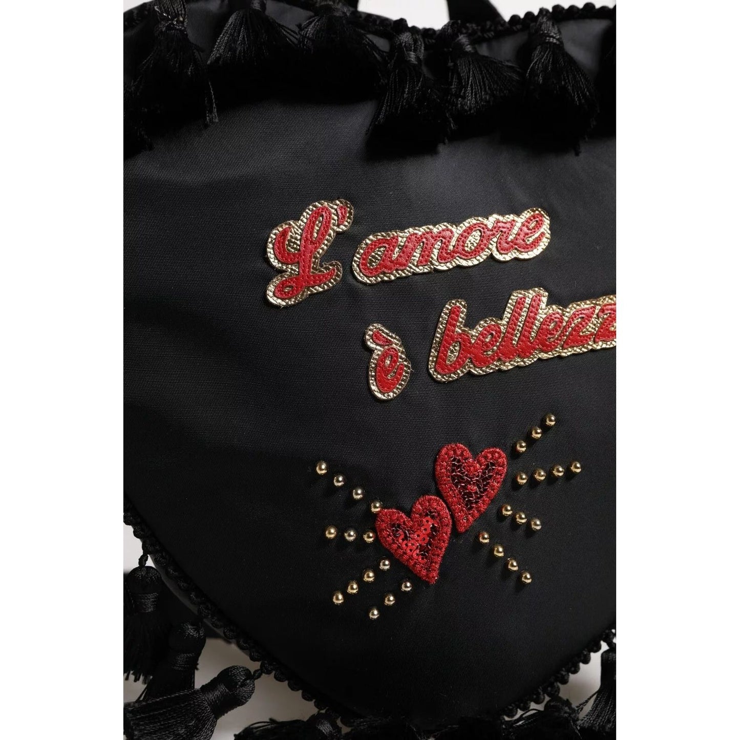 Dolce & Gabbana Black Heart L'Amore Patch Embellished Kids Backpack