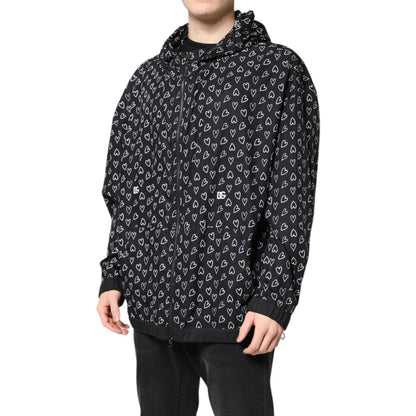 Dolce & Gabbana Black Heart Print Hooded Windbreaker Jacket Dolce & Gabbana