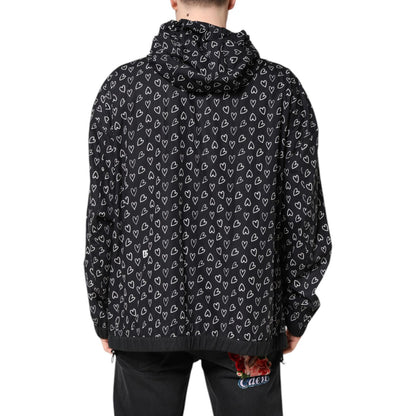 Dolce & Gabbana Black Heart Print Hooded Windbreaker Jacket Dolce & Gabbana
